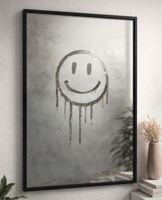 Espejo Drip Smiley Negro y Plateado