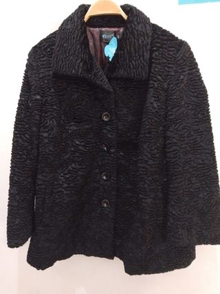 Chaqueta Drape astracán negra mujer