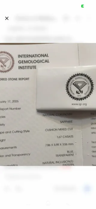 Zafiro Ceilán 1.67ct NO HEAT - Certificado IGI