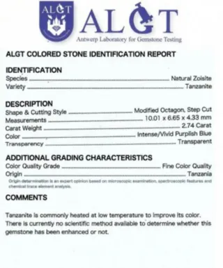 Tanzanita 2.74ct - Azul Vibrante - ALGT