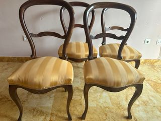 Sillería Isabelina 4 sillas madera y tela