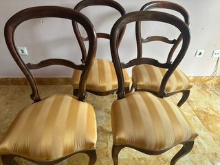 Sillería Isabelina 4 sillas madera y tela