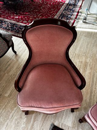 2 Poltrone Vintage in Velluto Rosa in Legno