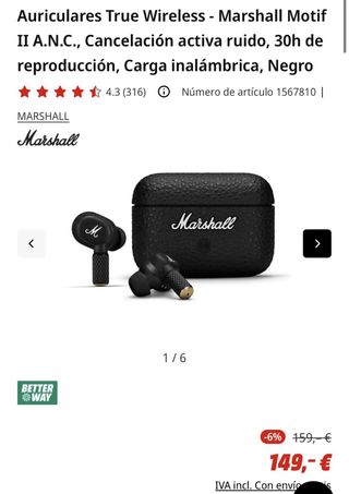 Auriculares Marshall Negro con cancelacion d ruido