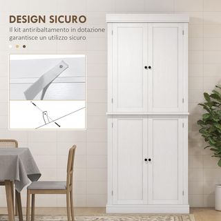 Mobile da Cucina Alto con 6 Ripiani e 2 Ante, Armadio Dispensa con Ripiani Regolabili in Legno, 76X40.5X184 Cm, Bianco