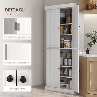 Mobile da Cucina Alto con 6 Ripiani e 2 Ante, Armadio Dispensa con Ripiani Regolabili in Legno, 76X40.5X184 Cm, Bianco