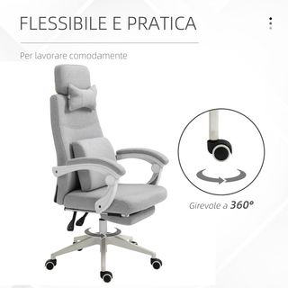 Silla De Oficina Ergonómica, Silla De Escritorio Con Ruedas, Cojín Lumbar, Reposacabezas Y Reposapiés Extraíble, Gris 62X68X117-127Cm