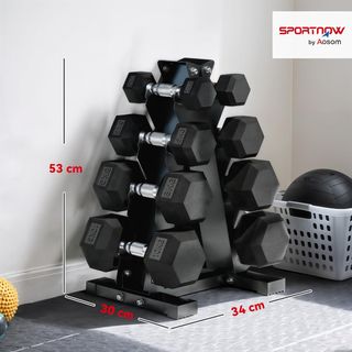 Juego de Mancuernas de Gimnasio con Soporte, 2X2Kg, 2X5Kg, 2X8Kg, 2X10Kg, Mancuernas Hexagonales para Gimnasio con Soporte de Hierro Fundido y Goma con Mango Antideslizante, Entrenamiento Fitness ...