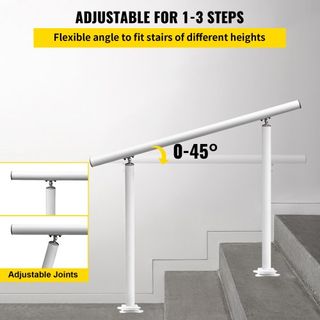 Pasamanos para Escaleras Exteriores, 3 pies, Pasamanos Exterior Blanco de 34 Pulgadas, Pasamanos Ajustable de 0 a 60 Grados para Escaleras Exteriores, Pasamanos de Aluminio Blanco para Jardín