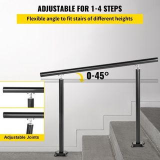 Pasamanos para Escaleras Exteriores, Pasamanos Negro de 4 pies, 34 pulgadas, Ajustable de 0 a 60 Grados, Pasamanos para Escaleras Exteriores, Pasamanos de Aluminio Negro para Jardín