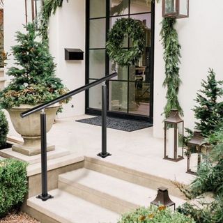 Pasamanos para Escaleras Exteriores, Pasamanos Negro de 4 pies, 34 pulgadas, Ajustable de 0 a 60 Grados, Pasamanos para Escaleras Exteriores, Pasamanos de Aluminio Negro para Jardín
