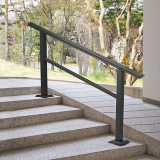 Pasamanos para Escaleras Exteriores 48X35.5 Pulgadas Pasamanos Ajustable de Escalera de Barandilla de Escalera de 0 a 45 Grados Pasamanos para Escaleras de Barra Cruzada de Aluminio Negro