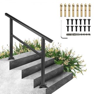 Pasamanos para Escaleras Exteriores 48X35.5 Pulgadas Pasamanos Ajustable de Escalera de Barandilla de Escalera de 0 a 45 Grados Pasamanos para Escaleras de Barra Cruzada de Aluminio Negro