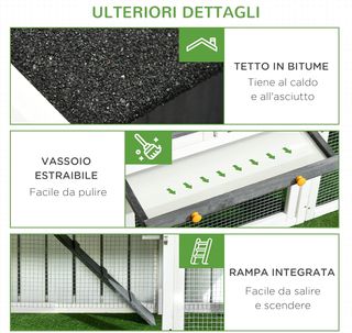 Gallinero Prefabricado de Madera con Área Abierta, Gallinero para Gallinas de Exterior, Casita para Gallinas y Nido para la Incubación, Jardín y Techo de Asfalto, Gris