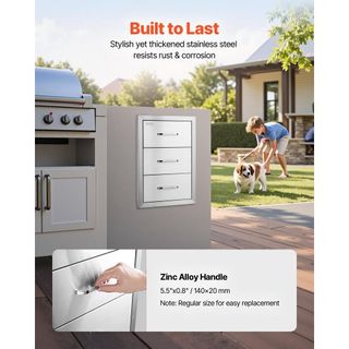 Cajones de Cocina Exterior 16" W x 21.5" H x 18" D, Cajones de Acceso Triple Montados a Ras con Mango de Acero Inoxidable, Cajones para Isla de BBQ para Cocinas Exteriores o Estación de Parrilla e...