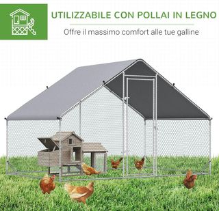 Gallinero Exterior Con Estructura Galvanizada Y Red Hexagonal, Gallinero Para Gallinas De Exterior Con Cubierta De Tela Impermeable Para 4-6 Pollos, Patos Y Conejos, 3X2X2M
