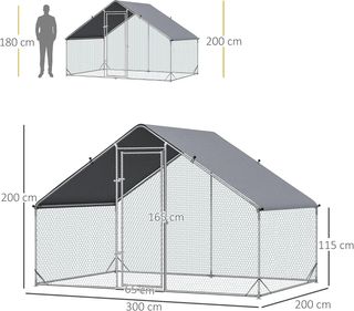 Gallinero Exterior Con Estructura Galvanizada Y Red Hexagonal, Gallinero Para Gallinas De Exterior Con Cubierta De Tela Impermeable Para 4-6 Pollos, Patos Y Conejos, 3X2X2M