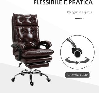 Silla de Oficina Ergonómica Presidencial de Piel Sintética, Silla de Oficina Giratoria con Altura Regulable, Reclinable 135° y Reposapiés Extraíble para Estudio y Escritorio, Marrón