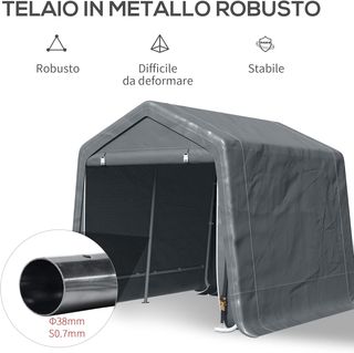 Tienda de Garaje al Aire Libre 2.8X2.4M para Motos y Bicicletas, Caseta de Jardín para Herramientas de Metal y Tela PE, Gris