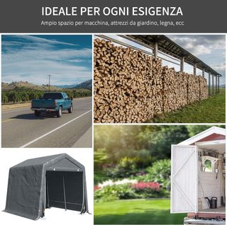 Tienda de Garaje al Aire Libre 2.8X2.4M para Motos y Bicicletas, Caseta de Jardín para Herramientas de Metal y Tela PE, Gris