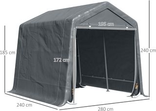 Tienda de Garaje al Aire Libre 2.8X2.4M para Motos y Bicicletas, Caseta de Jardín para Herramientas de Metal y Tela PE, Gris