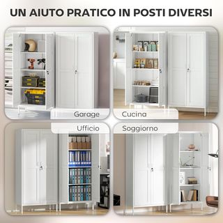 Armadio portadocumenti in acciaio a 2 ante, archivio per ufficio con ripiani regolabili e serratura, mobile multiuso per ufficio, studio, casa, 80X40X175 cm, bianco