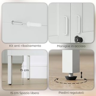 Armadio portadocumenti in acciaio a 2 ante, archivio per ufficio con ripiani regolabili e serratura, mobile multiuso per ufficio, studio, casa, 80X40X175 cm, bianco
