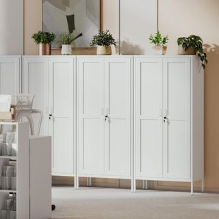 Armadio portadocumenti in acciaio a 2 ante, archivio per ufficio con ripiani regolabili e serratura, mobile multiuso per ufficio, studio, casa, 80X40X175 cm, bianco