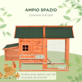 Gallinero de Madera Prefabricado con Nido y Bandeja Extraíble para Jardín, 170X74X106 Cm, Naranja y Verde