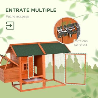 Gallinero de Madera Prefabricado con Nido y Bandeja Extraíble para Jardín, 170X74X106 Cm, Naranja y Verde