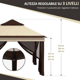 Gazebo pieghevole pop-up con zanzariere rimovibili, altezza regolabile e borsa da trasporto, gazebo da esterno in acciaio e tessuto Oxford, UV 30+, per giardino, feste, campeggio, Beige caffè