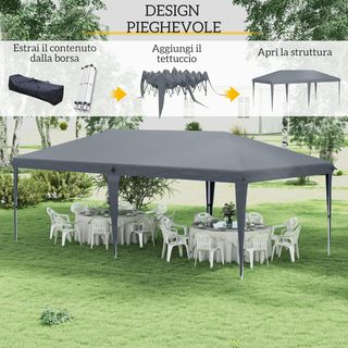 Gazebo pieghevole 6x3 Pop up con altezza regolabile su 3 livelli e borsa da trasporto, Gazebo da esterno resistente in acciaio e tessuto Oxford, per giardino, feste, campeggio, grigio chiaro