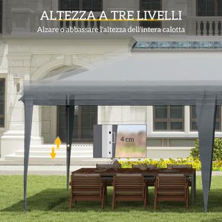Gazebo pieghevole 6x3 Pop up con altezza regolabile su 3 livelli e borsa da trasporto, Gazebo da esterno resistente in acciaio e tessuto Oxford, per giardino, feste, campeggio, grigio chiaro