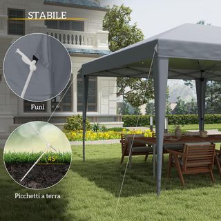 Gazebo pieghevole 6x3 Pop up con altezza regolabile su 3 livelli e borsa da trasporto, Gazebo da esterno resistente in acciaio e tessuto Oxford, per giardino, feste, campeggio, grigio chiaro