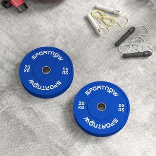 Set 2 Discos de Pesas 2X5/10/20 Kg de Goma, Discos para Gimnasio y Casa con Agujero de 5 cm para Mancuernas y Barras