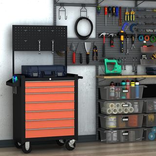 Carrello portautensili pratico e funzionale con cassettiera 61,5 x 33 x 76 cm Nero e Arancione