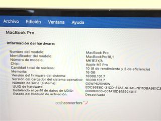 portatil apple apple macbook pro m1 pro 10-core 3.2 16 (16gpu) (2021) (a2485)