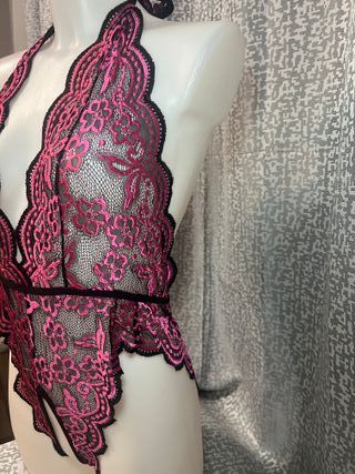 Body sexy encaje rosa y negro talla única