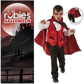 Rubies Disfraz Conde Drácula para niños y niñas, Camisa con chorrera, chaleco, pantalones y capa, Vampiro, Murcielago, Halloween, Cosplay y Fiestas