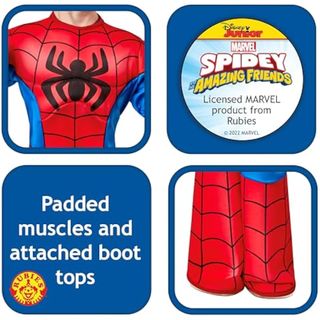 Rubies Disfraz Spidey Deluxe para niños y niñas, Jumpsuit de lujo, cubrebotas y máscara, Oficial Spidey & Friends para Carnaval, Halloween, Navidad y cumpleaños