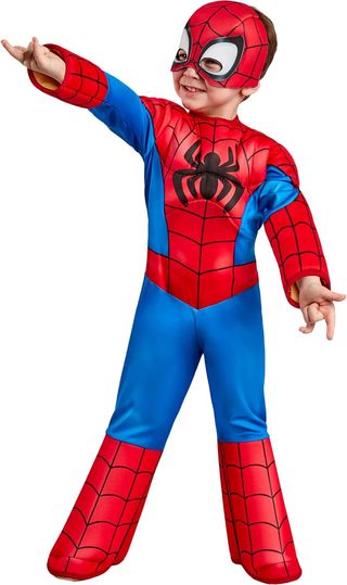 Rubies Disfraz Spidey Deluxe para niños y niñas, Jumpsuit de lujo, cubrebotas y máscara, Oficial Spidey & Friends para Carnaval, Halloween, Navidad y cumpleaños