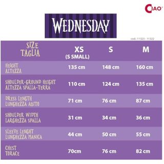 Ciao- Miércoles Addams vestido disfraz niña original Wednesday