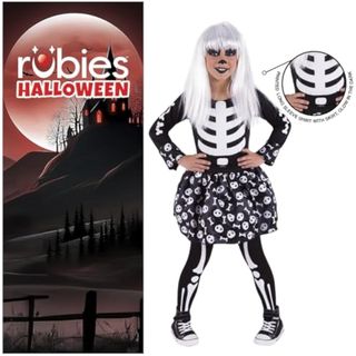 Rubies Disfraz Skeletita Glow in Dark para niñas, Camiseta y falda con medias, Brillante en la oscuridad, Esqueletos, Skeletons para cosplay y fiestas