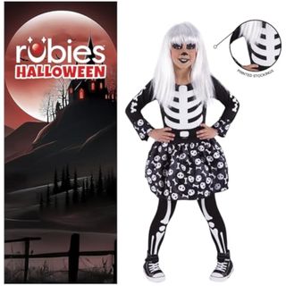 Rubies Disfraz Skeletita Glow in Dark para niñas, Camiseta y falda con medias, Brillante en la oscuridad, Esqueletos, Skeletons para cosplay y fiestas