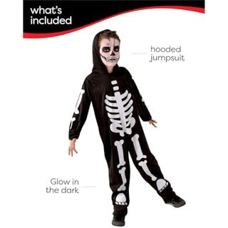 Rubies Disfraz Esqueleto para niños, Jumpsuit con estampado esqueleto brilla en la oscuridad, Oficial Halloween, Carnaval, Navidad