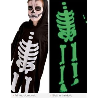 Rubies Disfraz Esqueleto para niños, Jumpsuit con estampado esqueleto brilla en la oscuridad, Oficial Halloween, Carnaval, Navidad