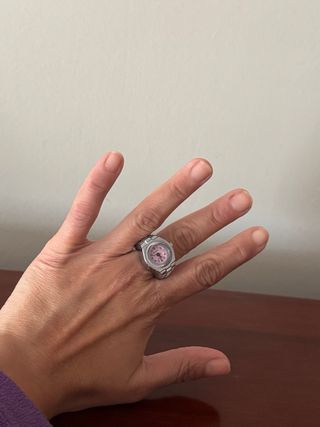 Anillo Reloj Ajustable Rosa y Plateado