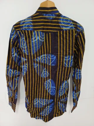 Camicia uomo fantasia righe oro e blu