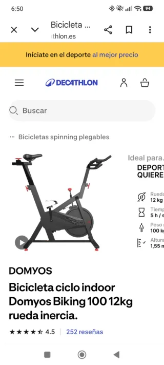 Bicicleta estática Domyos Biking 100