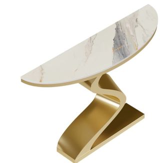 Mesa recibidor dorada y mármol